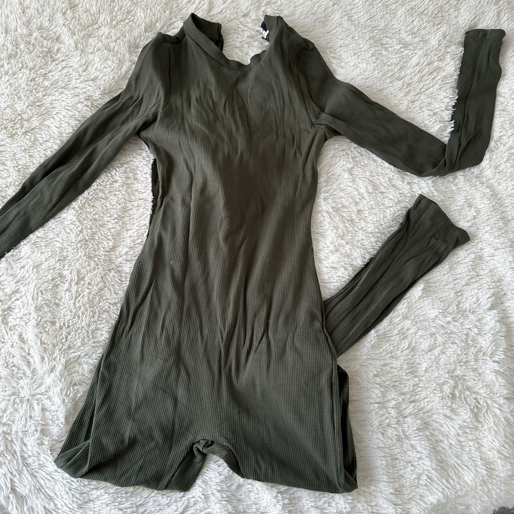 Olive green ribbed jumpsuit